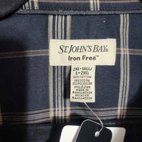 St. Johns Bay Shirt Mens 2XLT Big Black Brown Windowpane New Work Preppy Classic - Picture 8 of 12