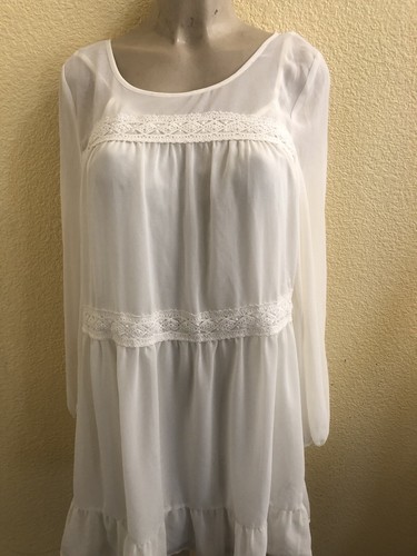Entro Sheer Beige Long Sleeve Dress Size L - Picture 2 of 7