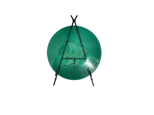Ciotola in vetro iridescente verde studio con disegno pesce in rilievo 1997 - Foto 3 di 6