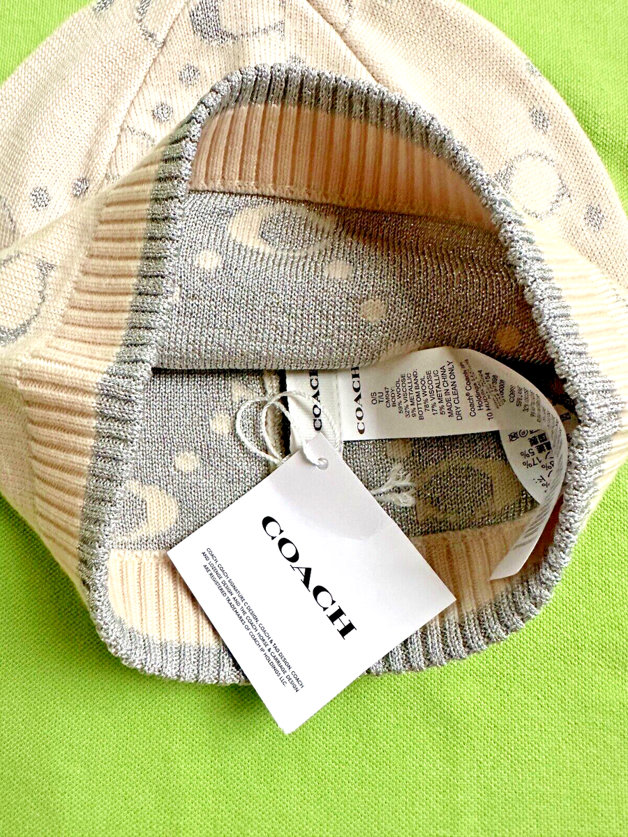 COACH SIGNATURE METALLIC KNIT BEANIE:NWT CHALK CM047 | eBay display picture 1