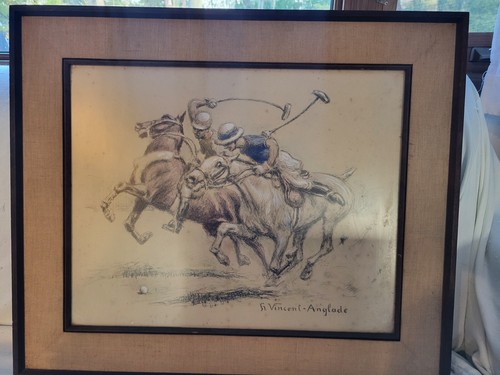 2 prints of a polo scene by French artist Henri Vincent-Anglade (1876-1956).  - Picture 3 of 11