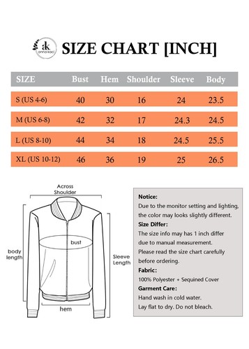 Women's Sparkly Sequin Jacket Glitter Long Sleeves Front Zip Up Bomber - Bild 58 von 70