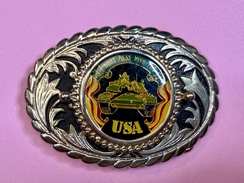 Don't Mess with the USA Military Tank Centerpiece Patriotic Army Belt Buckle - Imagen 16 de 16