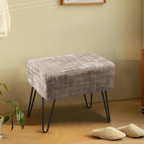 Plush Textured Velvet Ottoman Footstool Metal Legs Accent for Modern Living Room - Picture 242 of 244
