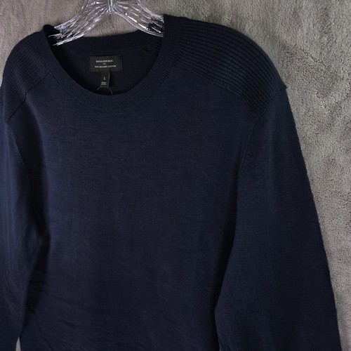 Banana Republic Organic Cotton Slub Sweater Mens Navy Large Lightweight Crewneck - Picture 4 of 19