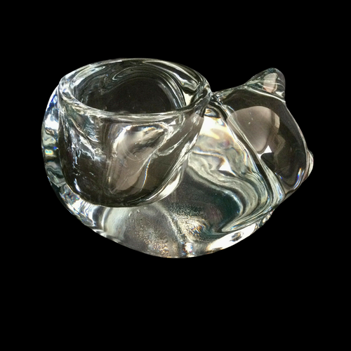 Vintage Crystal Glass Sleeping Cat Votive Candle Holder Trinket Dish Paperweight - Picture 3 of 6