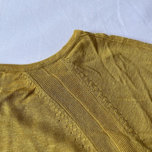 Anne Klein Top M Yellow Knit Short Sleeve Blouse Lightweight Ribbed Stretch Gold - Picture 19 of 24