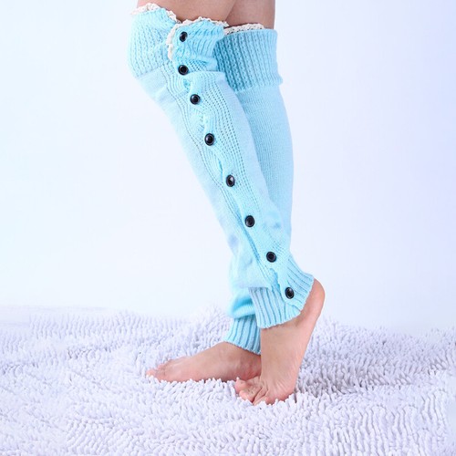 Women's Kawaii Lolita Lace Knitted Leg Warmer Over Knee Thigh-high Button Socks - Picture 12 of 20
