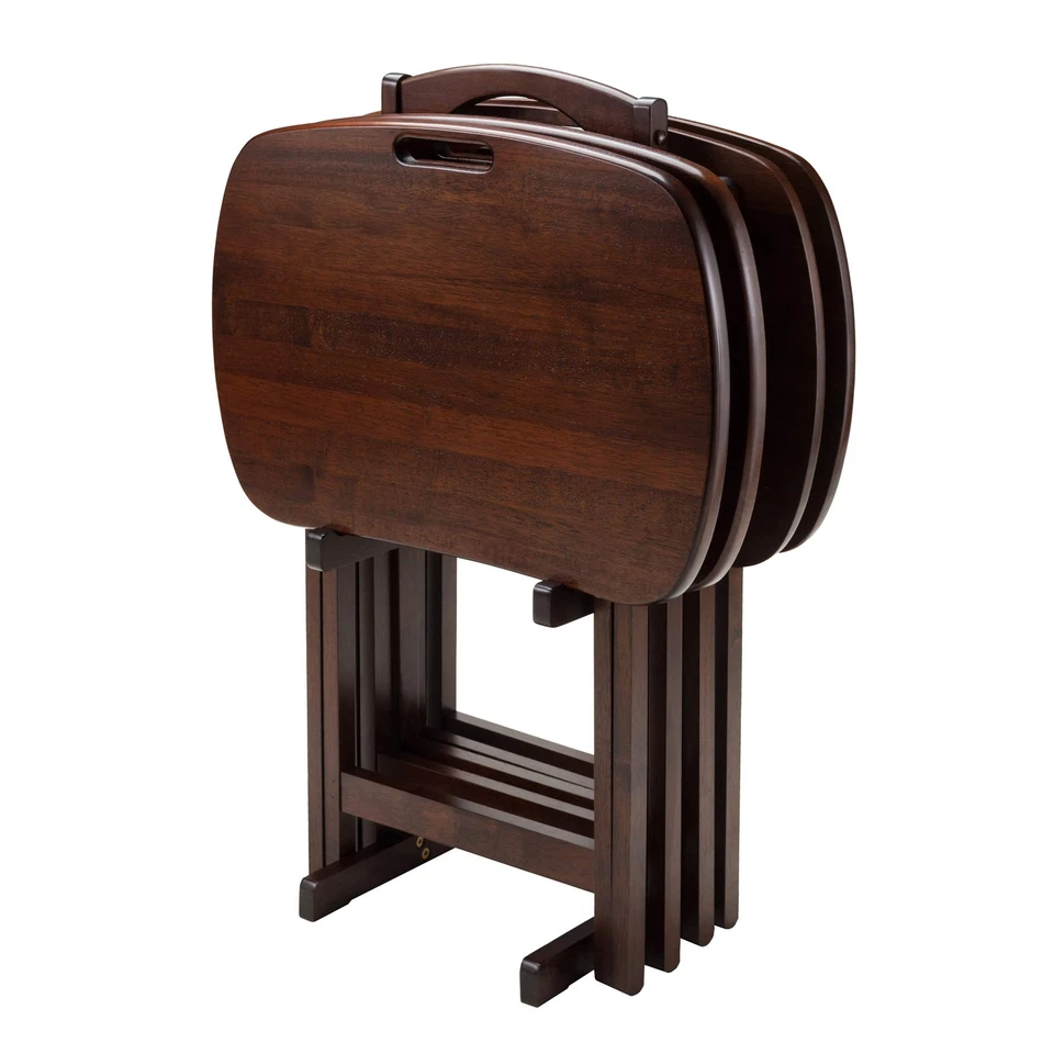 Juego de mesa de aperitivos Lucca de 5 piezas de nogal con asas recortadas para fácil portabilidad Foto 2 de 4