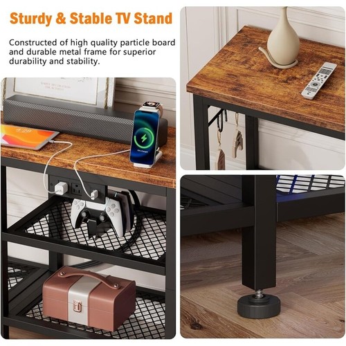 TV Stand W/ Power Outlets Entertainment Center Storage Shelves Media Devices New - Picture 6 of 7