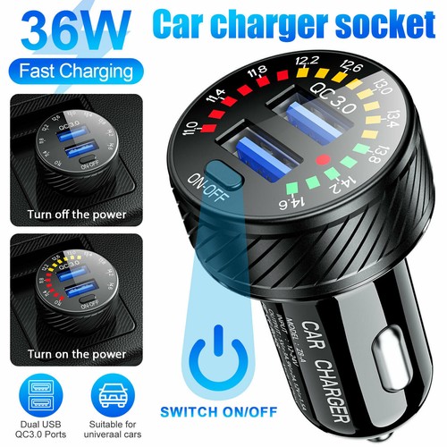 36W Car Cigarette Lighter Socket Dual USB Charger Power LED Adapter Outlet Black - Photo 2 sur 10