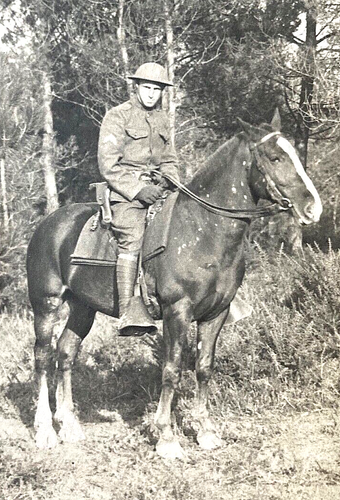 WW1 US ARMY 2ND CAVALRY REGIMENT CPL. RIDING HORSE IN BATTLE PHOTO POSTCARD RPPC