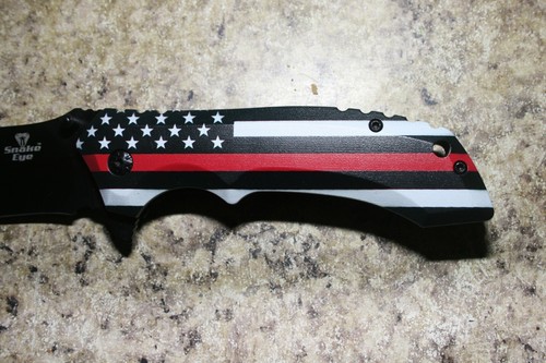 8 1/4" RED & BLACK FIREFIGHTER FLAG💥E-Z OPEN Spring Open Assisted Pocket Knife - Picture 4 of 6
