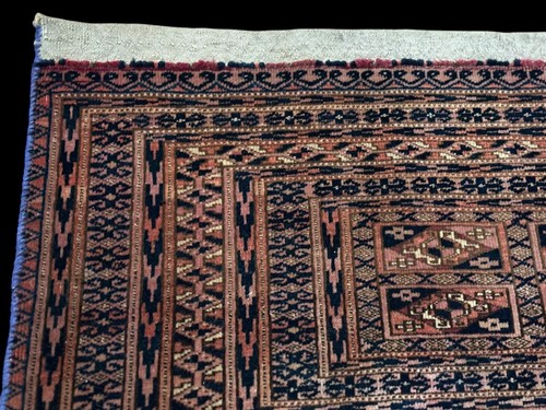 Antique Turkmen Bukhara Yomud Bag Face Rosewood Coral Black Decorative Rug 16x40 - Picture 6 of 11