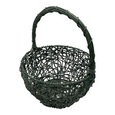 VTG Wicker Willow Basket 9.5" Wide 12" tall Bent Wood Handles Open Woven Green