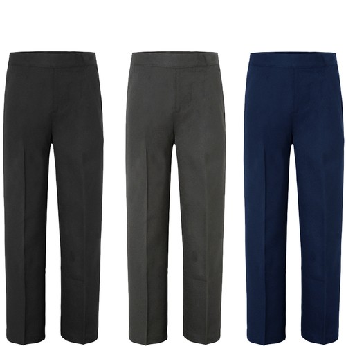BOYS PULL UP SCHOOL UNIFORM TROUSER KIDS CHILDREN HALF ELASTICATED AGE 1-8 YEARS - Picture 1 of 7