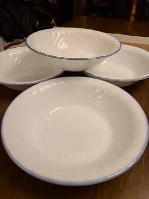 Corelle Swirl Cereal/Soup/Salad Bowls White Light blue Rim 7 .25'' Set of 5