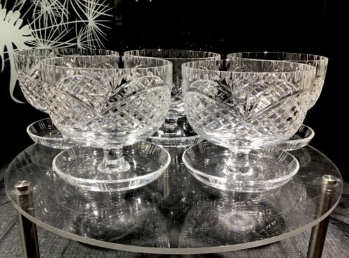 5 x VINTAGE Cut Crystal Footed Prawn Cocktail/Dessert Dishes - (Circa 1950’s).