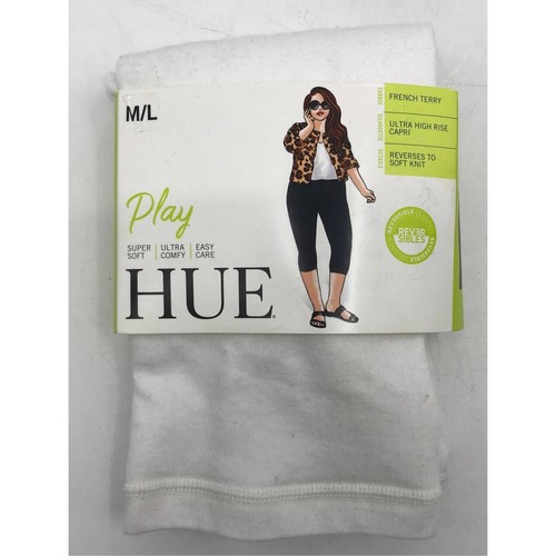 HUE Reversible French Terry Ultra High Rise Capri Leggings M/L Soft Comfy White - Picture 6 of 6