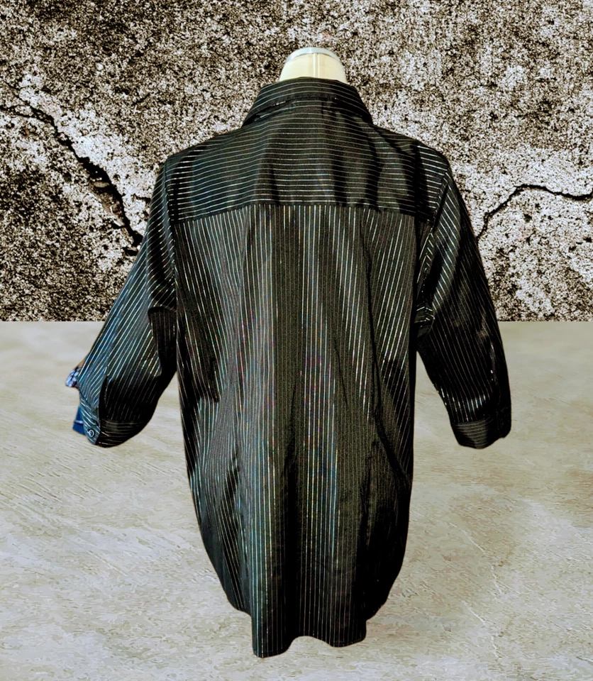 DCC STRETCH Black Silver Stripe SPARKLE Shirt Top DOUBLE ZIP Women's PLUS 18/20 - Image 4 of 4