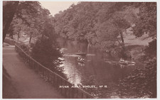 UK YORKSHIRE WEST RIDING BINGLEY BOATING ON RIVER AIRE REAL PHOTO CIRCA 1920