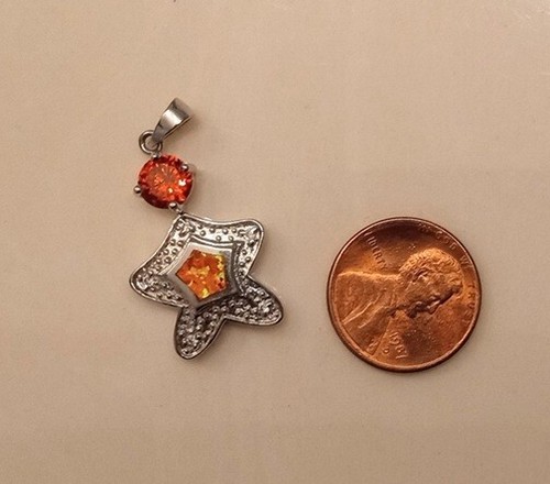 Sterling Silver Pendant with Orange Gemstone Signed S925 - Picture 8 of 8