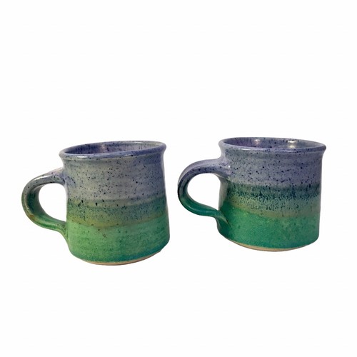 2 tazas de café de cerámica de estudio Ombre verde púrpura firmadas Martha 1988 vintage - Imagen 10 de 19