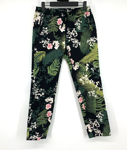Adrianna Papell Damenhose Größe 2 Schwarz Tropical Blumendruck Crop Knöchel