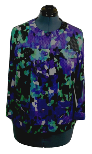 N Touch Multicolor Women's Button  Jacket Textured Band Collar 4 Pockets Size 12 - Picture 1 of 10