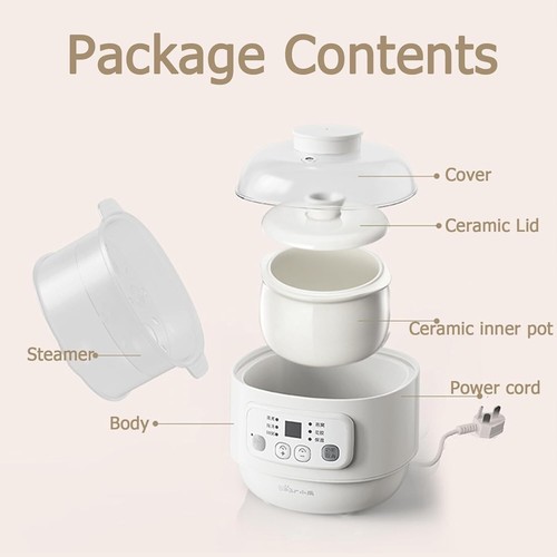 Bear Electric Stew Pot with Steamer, 0.8L Mini Ceramic Slow Cookers, 6 Smart Men - Picture 6 of 8