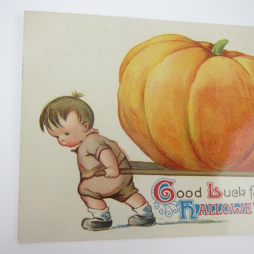 Antique Halloween Postcard Boys Carry Giant Pumpkin Gottschalk Gel Winsch Back - Picture 8 of 12