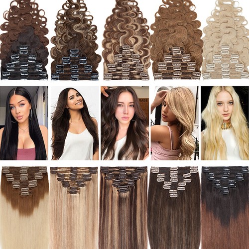 Double Weft 100% Remy Human Hair Extensions Full Head Extra Thick Clip In 8PCS - Picture 2 of 50