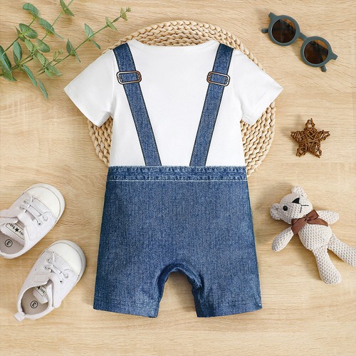 Baby Boys Solid Suspender Pants Short Sleeve Rompers Jumpsuits Set Outfit Summer - Picture 5 of 14