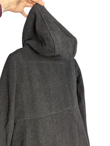 Nautica Charcoal Gray Hooded long Pea Coat Wool Blend Zip & Toggle Button up L - Picture 5 of 12