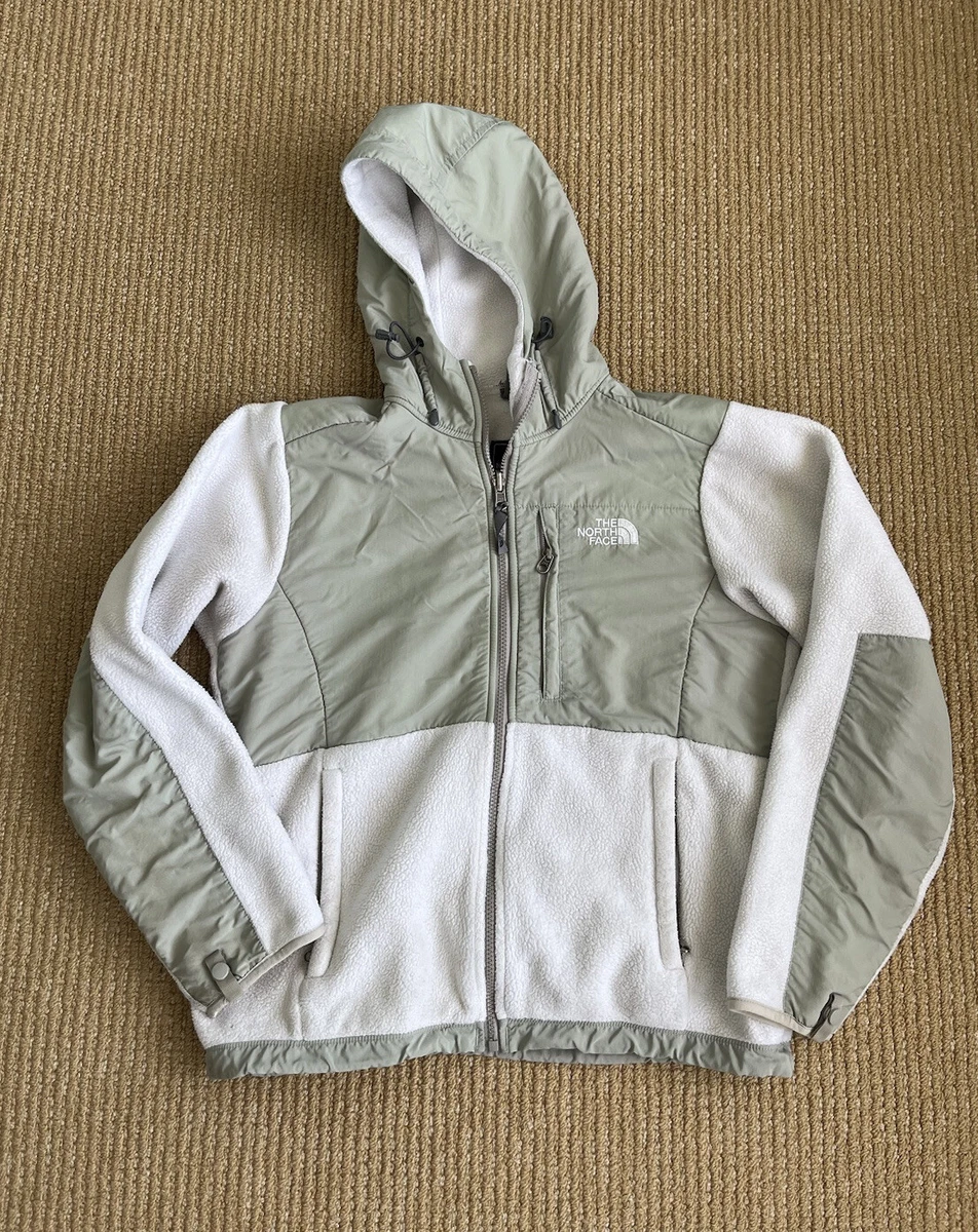 The North Face Womone White Grey Hooded Denali Jacket Hoodie Size Small