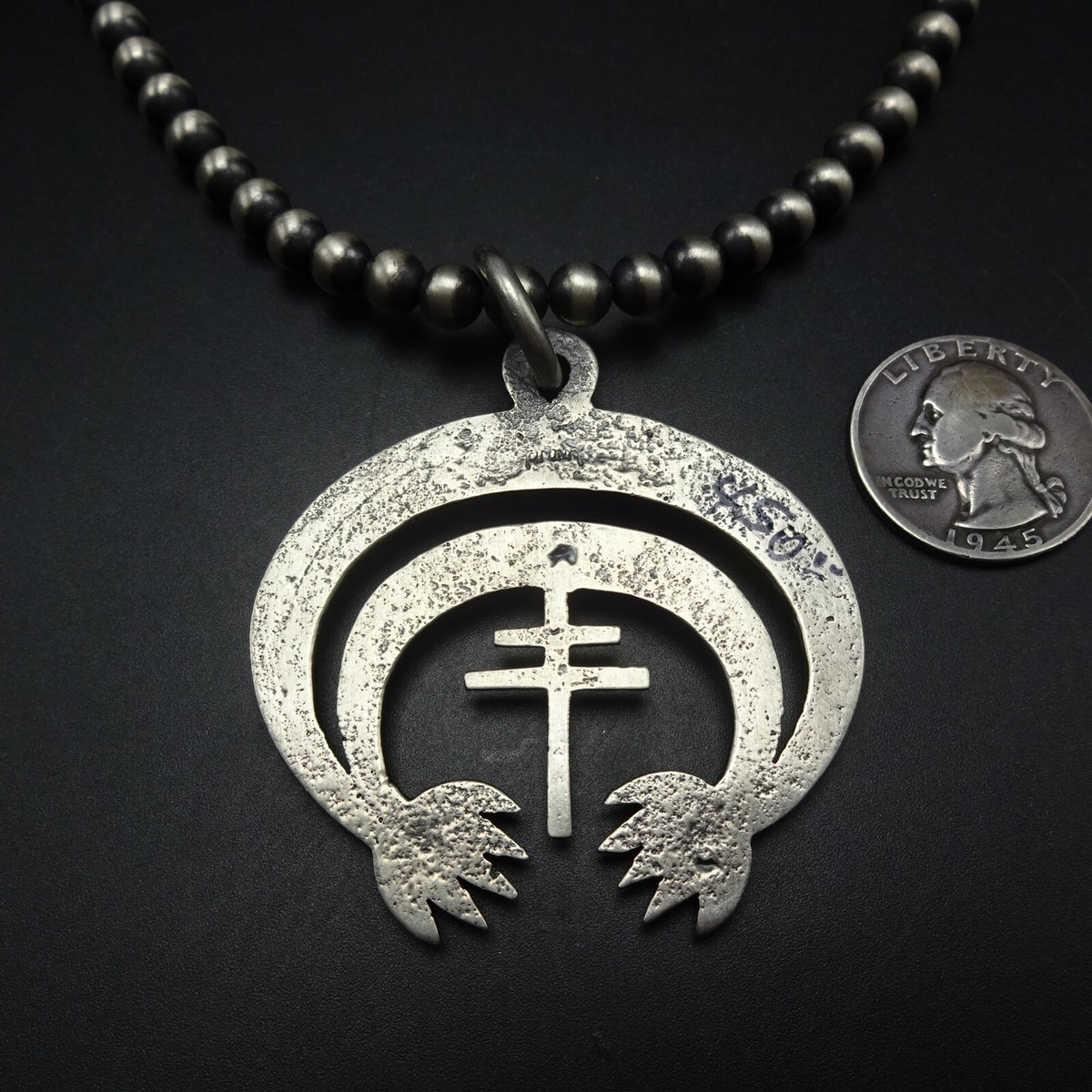 AARON ANDERSON Tufa Cast Sterling Silver NAJA CROSS PENDANT + 18