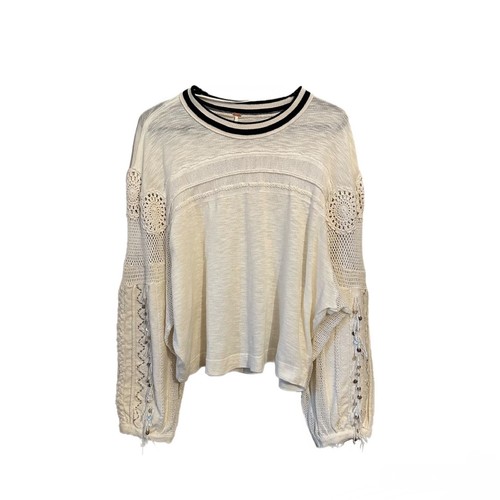 Free People Marrakesch langarm gehäkelt verziert Boho Elfenbein Top Größe S - Bild 10 von 14