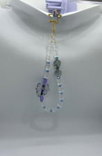 CELLPHONE STRAP KEYCHAIN GLASS BEADS BLUE BOW FLOWERS STAR /PHONE CARD ADAPTER