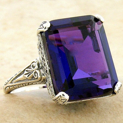 ANTIQUE STYLE 925 STERLING SILVER FILIGREE 8 CARAT SIM AMETHYST RING        933X - Picture 2 of 3