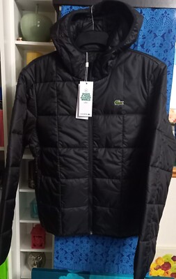 Lacoste wattierte Logo Jacke in schwarz, Herren Größe FR 50 US M