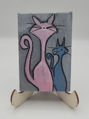 Art By Dye Original Katzen Miauen 3x2 Magnet Deko Acryl Gemälde