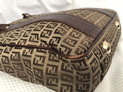 Authentic Fendi Zucchino Brown Canvas Leather Shoulder Bag | eBay
