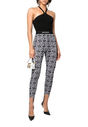 NWT JUST CAVALLI LEGGINGS WITH ALL-OVER LOGO BRACKET S04KA0339 N21661 - Picture 3 of 4