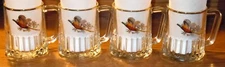 4 Vintage TUDOR DEMA Pheasent Cup Clear Mug Coffee Tea Gold Rim Made in England