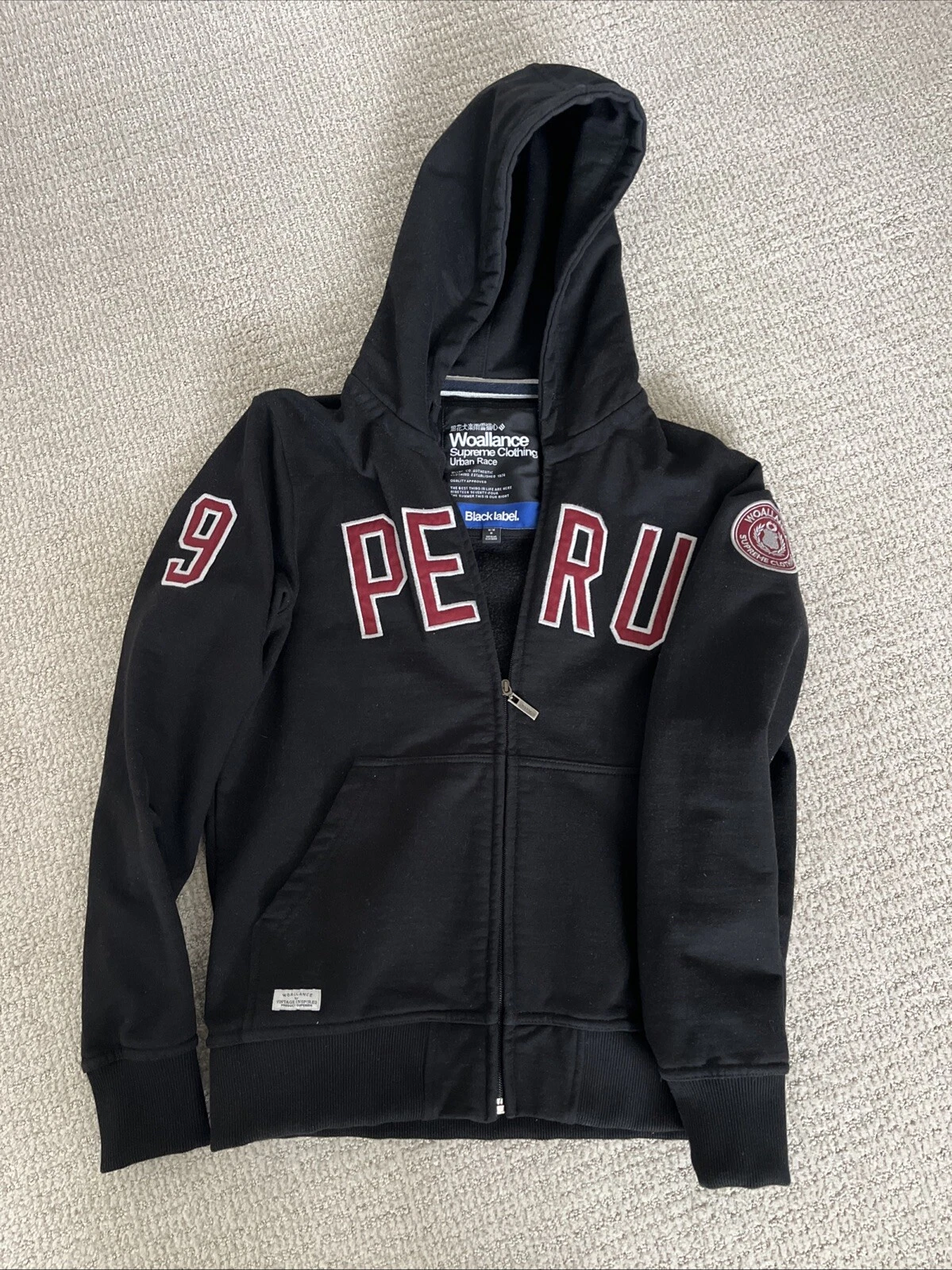 Sweat à capuche Woallance Peruvian Co. PERU Supreme étiquette noire homme moyen