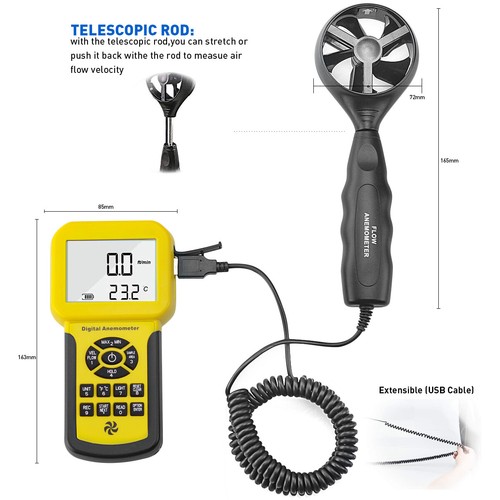 Anemómetro Medidor de velocidad del viento de flujo de aire de mano Medidor de velocidad de flujo de aire Probador Medidor - Imagen 4 de 11
