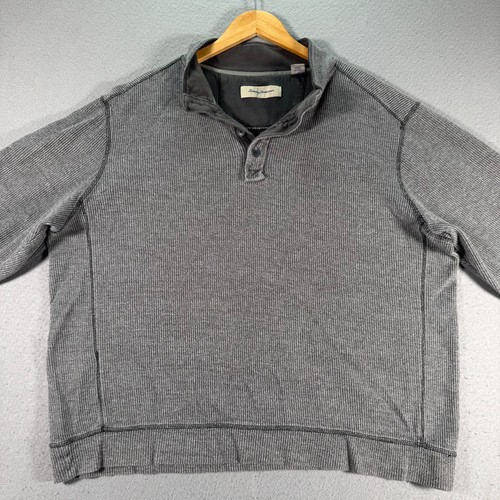 Tommy Bahama Half Button Sweater Mens XL Gray Ruffled Texture Pullover Comfort - Picture 3 of 12
