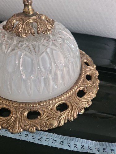 Lampada da soffitto vintage 1950/60 vetro taglio opaco e metallo stile deco made in Spain - Foto 3 di 24
