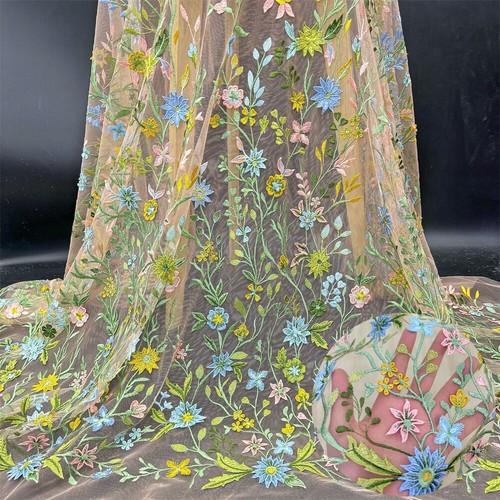Gorgeous 3d wildflower embroidery tulle fabric bridal fairy gown lace fabric - Picture 8 of 9