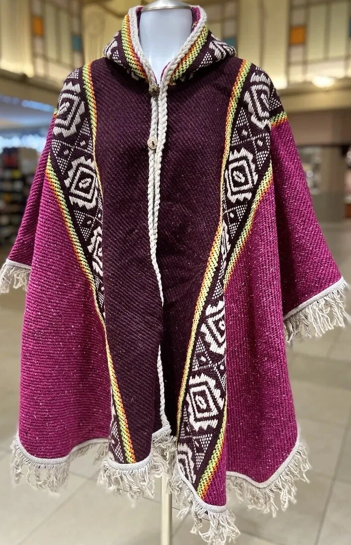 HANDMADE SHEEP WOOL PONCHO, UNISEX, BURGUNDY, FREE SHIPPING IN THE USA